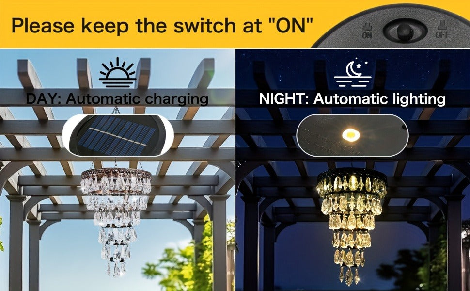 Solar Outdoor Lights 54-LED Hanging Crystal Chandelier in 6-Tier, Oval or Round Style for Gazebo Decor — image 14