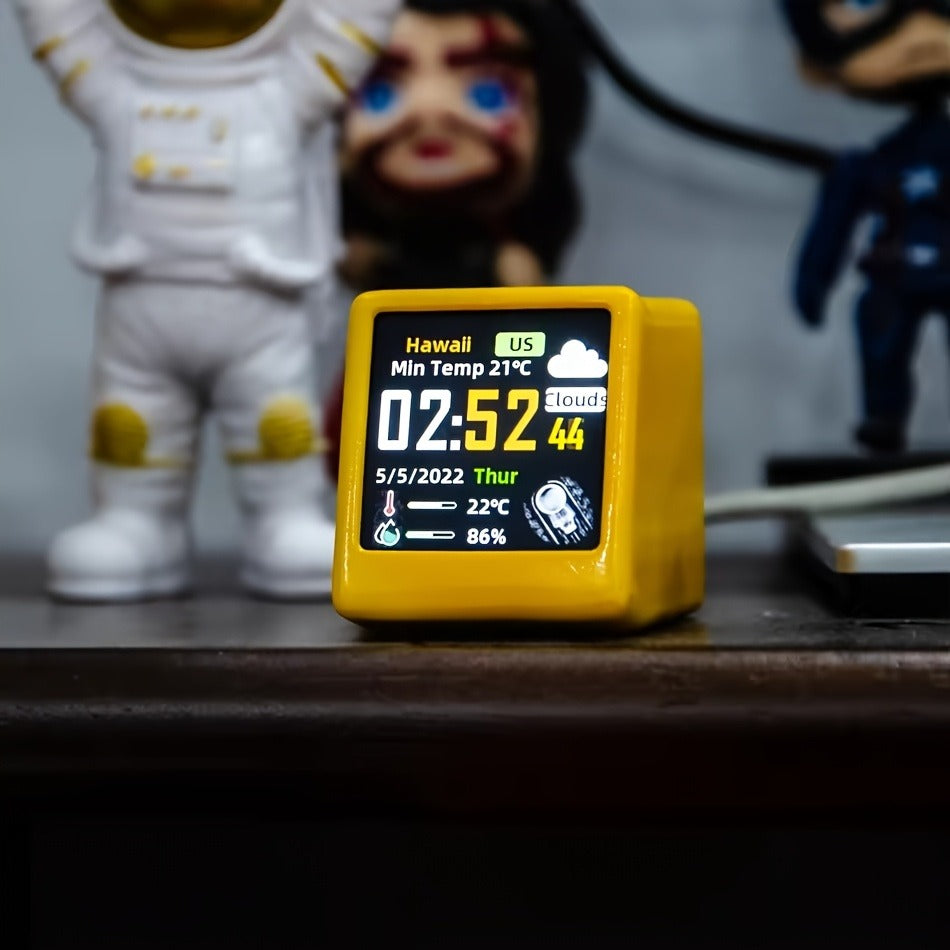 WiFi Weather Station Desktop Clock – Mini Smart Display Temperature Humidity Atmospheric Pressure Wind Speed GIF Animation — 