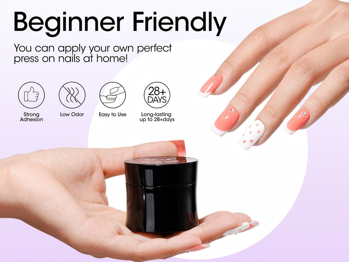 Solid Gel Nail Glue Kit with Mini LED Lamp – 8g UV Cure Gel Glue 28+ Days Long-Lasting Bond for Press On Nails Acrylic Tips R