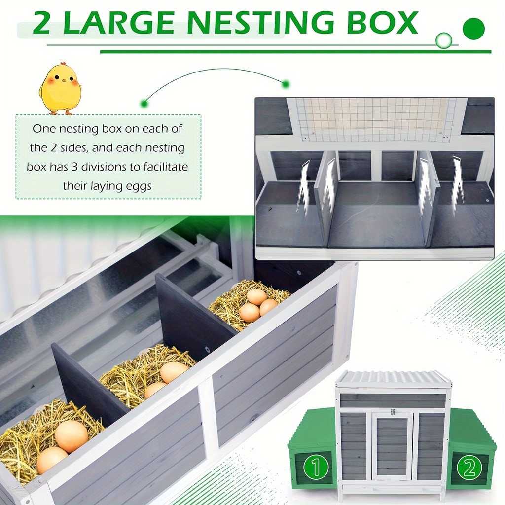Wooden Chicken Coop with 2 Large Nesting Boxes for 4-6 Chickens, 59" Outdoor Hen House with PVC Roof — image 13