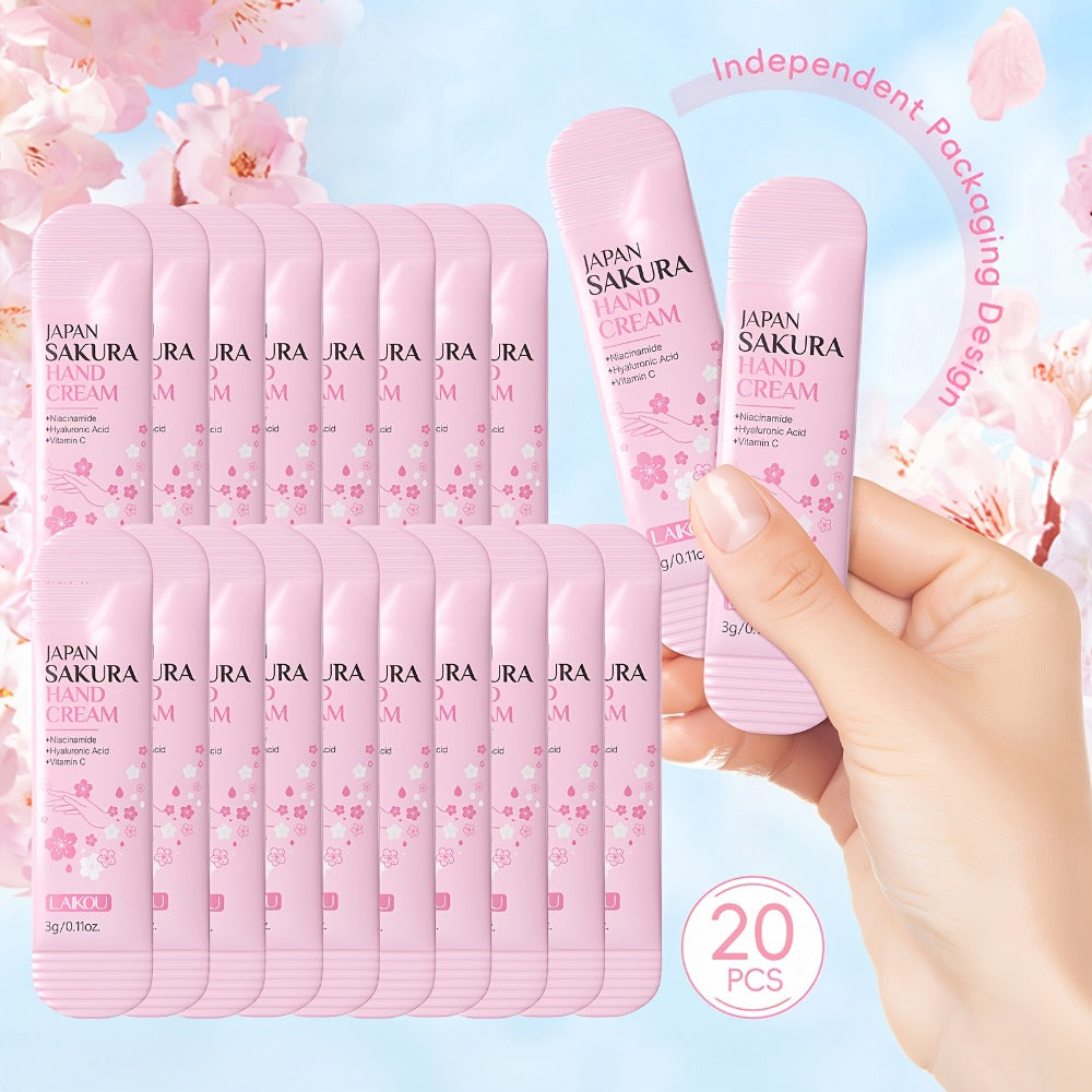 Twenty-Piece Pink Sakura-Print Mini Hand Cream Set with Individual 3-Gram Travel Sachet Tubes — image 3