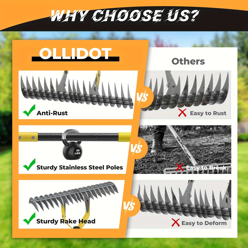 15-Inch Garden Thatch Rake with Curved Metal Teeth and 55- or 70-Inch Sectional Handle Options — image 4