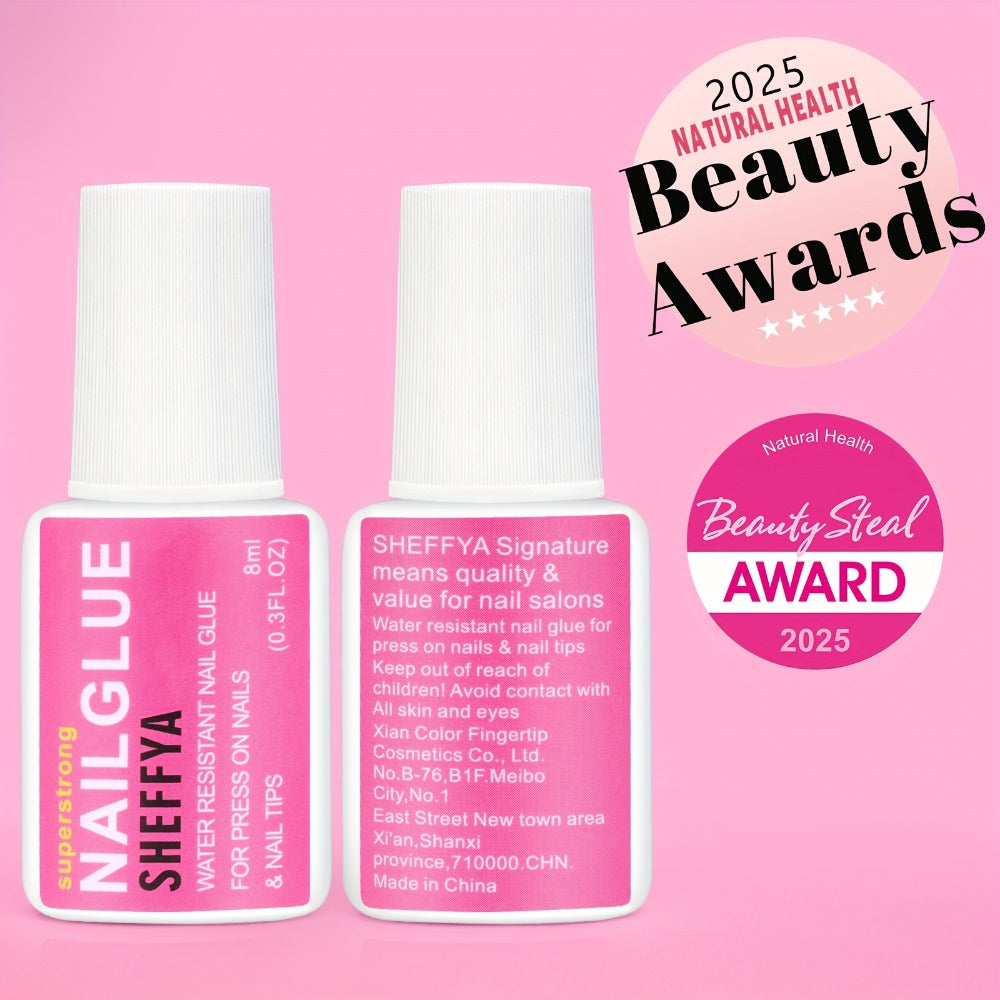 Nail Glue Set, 8ml Brush-On Bottles in 2-, 5- or 10-Piece Options with SHEFFYA Package and EMNAGLUE Bottle Markings — image 2