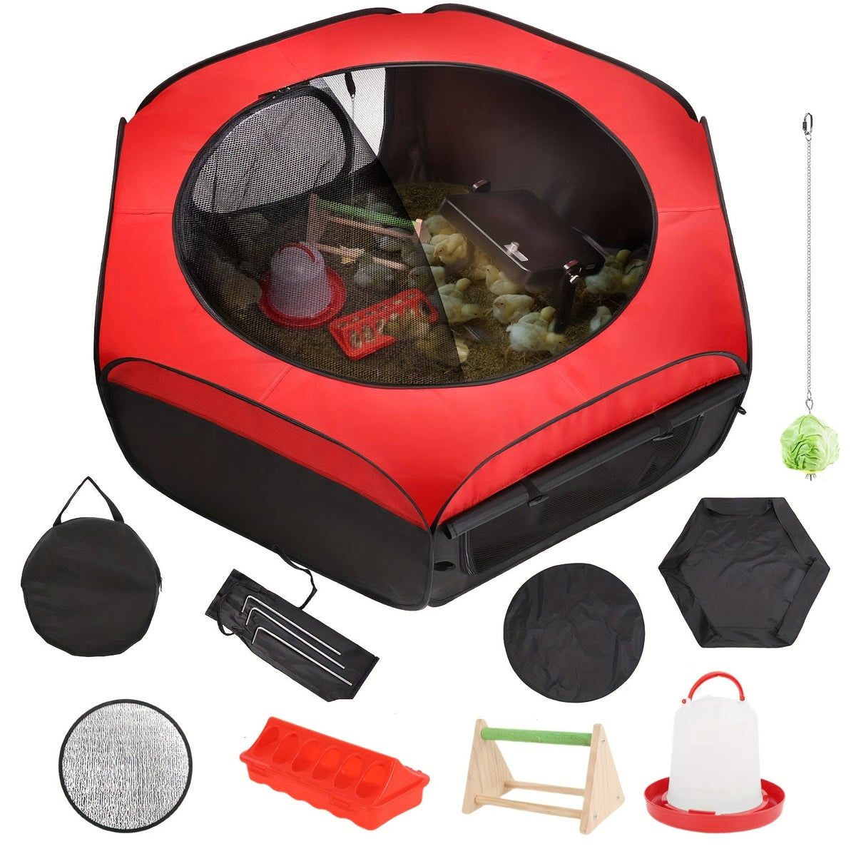 Chicken Brooder Tent Bundle, Chick Playpen Feeder Waterer Perch Kit for Garden, Patio and Yard Use — image 1