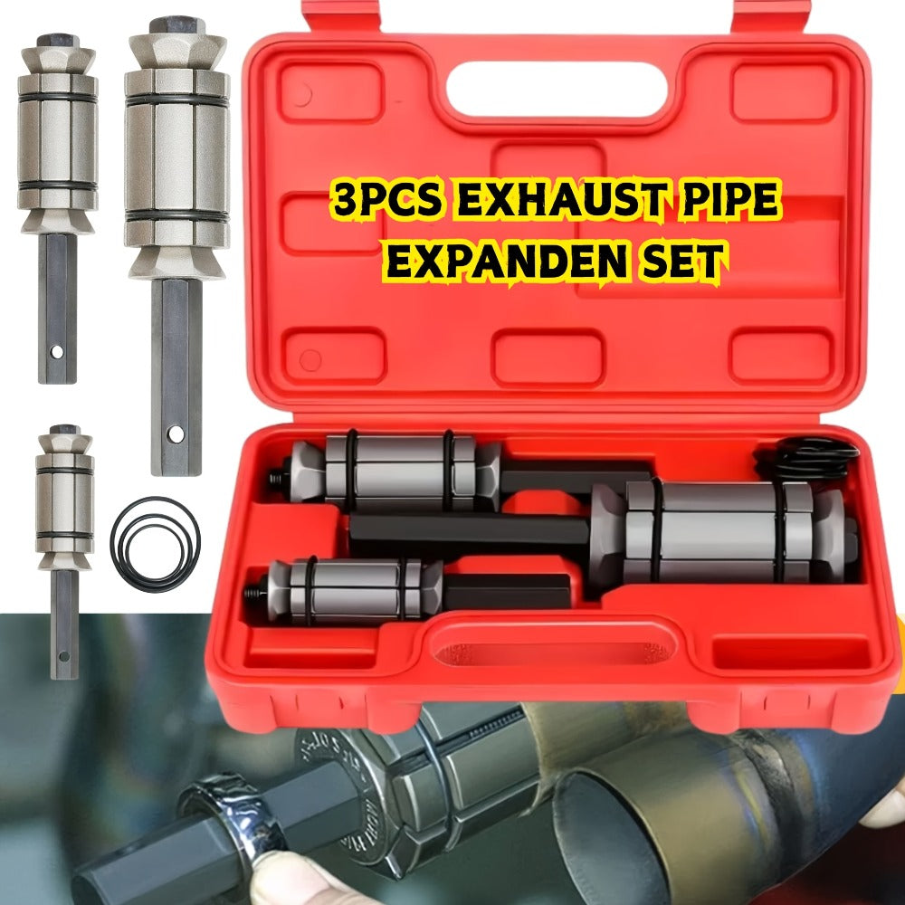Exhaust Pipe Expander Set 3-Piece – Heavy-Duty Forged Carbon Steel Muffler & Exhaust System Repair Tool Non-Slip Grip for Car