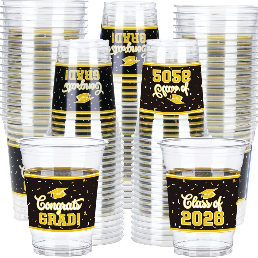 Graduation Plastic Mugs 100 Pack 14oz, 2026 Graduation Party Cups in Black Red Blue Green Purple Maroon for Graduation Ceremo