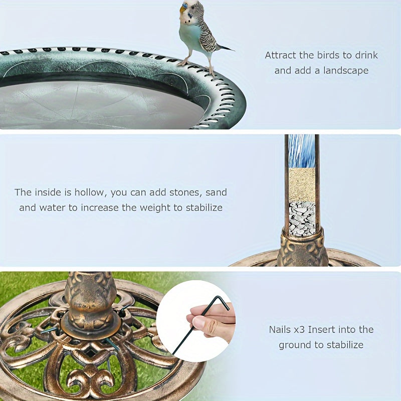 Solar Fountain, Bird Bath Set Vintage Outdoor Garden Pond Decor for Garden, Patio and Yard Use — image 4