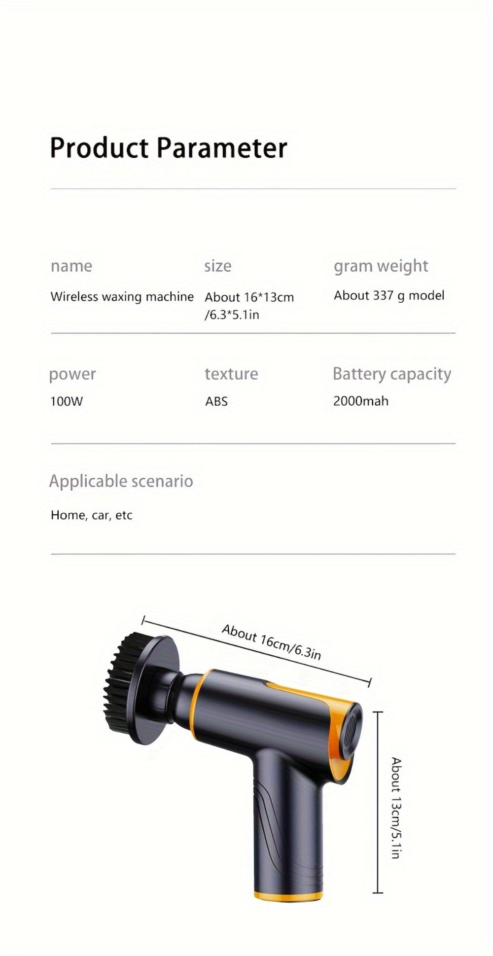 Car Polisher with 100W Cordless Rotary Body, Type-C Charging Port and Rechargeable Battery for Wax Application — image 19