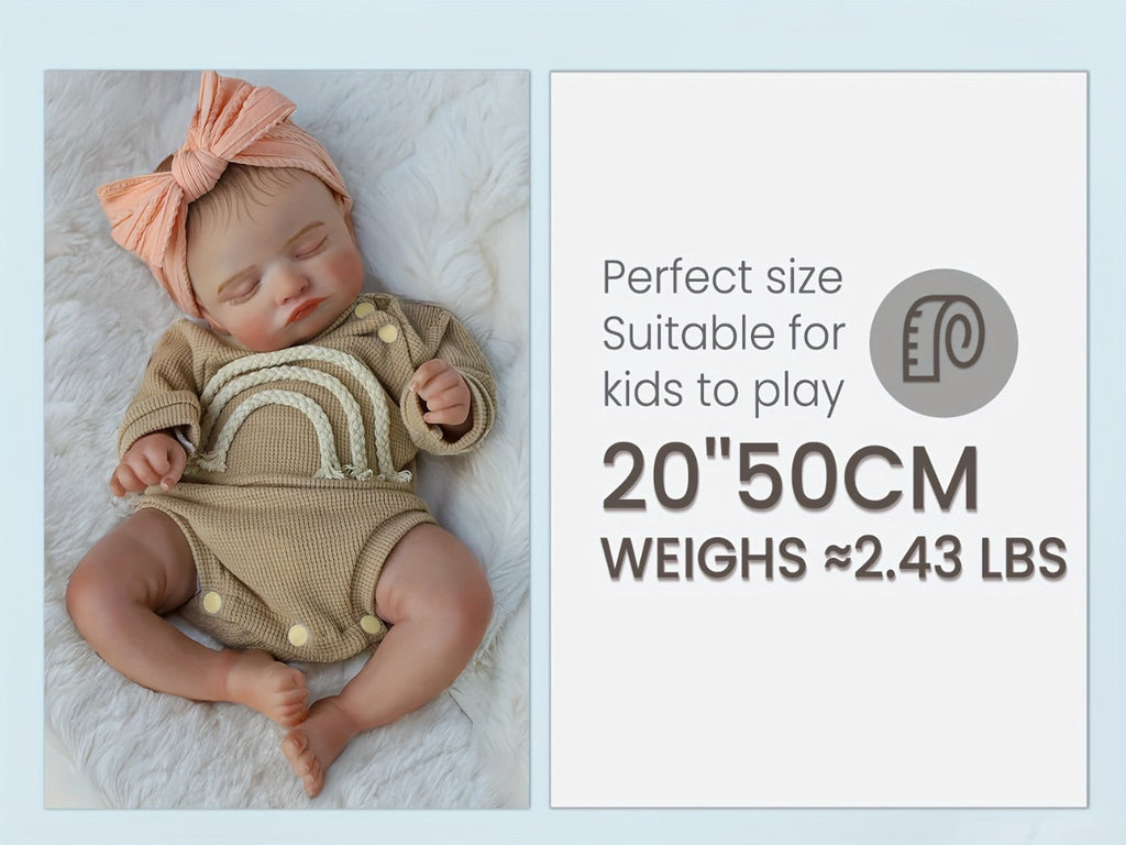 Reborn Baby Doll 20-Inch Sleeping Soft Cloth Body with Striped Outfit, Bow Headband and Feeding Accessories — image 10