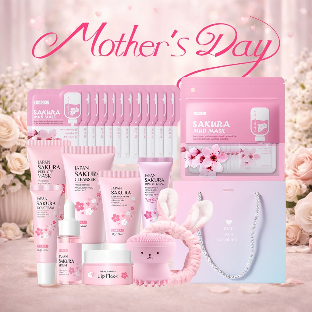 Skincare Set with LAIKOU Label, 10 Sakura Products for Cleanser Serum Cream Mask Lip and Eye Steps — image 11