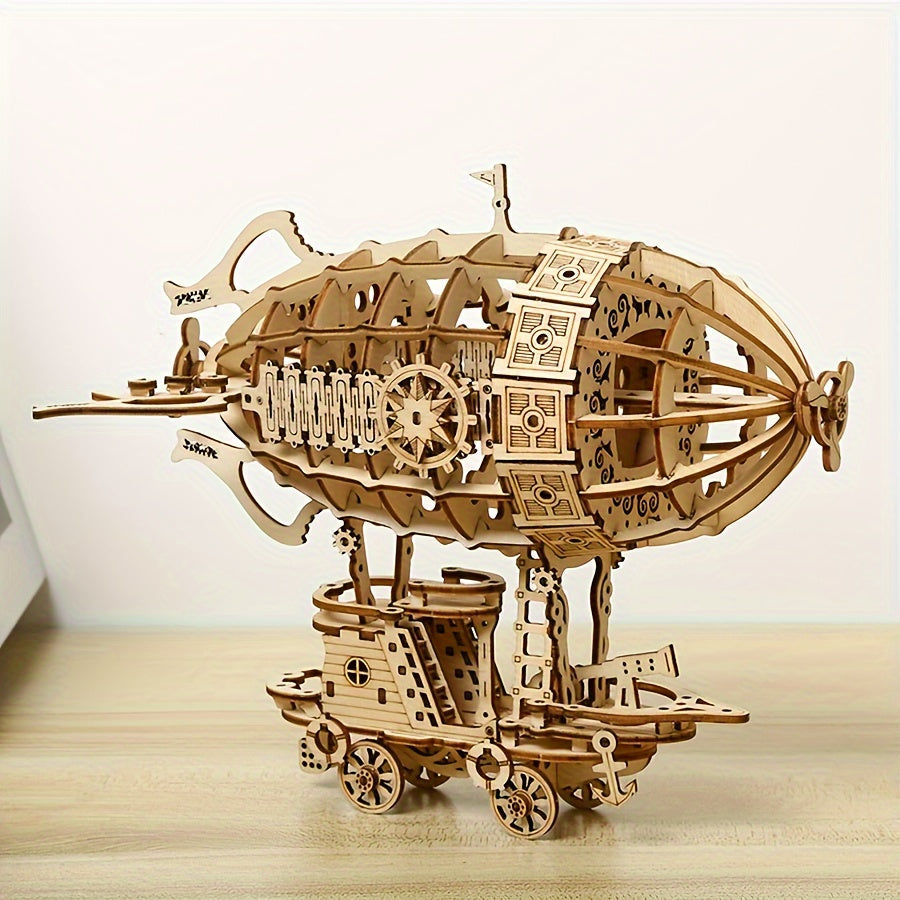 Steampunk Wooden Airship Model Kit with 160 Pieces and Pictured 18.5 x 12.8 x 16.5 cm Assembled Size — image 7