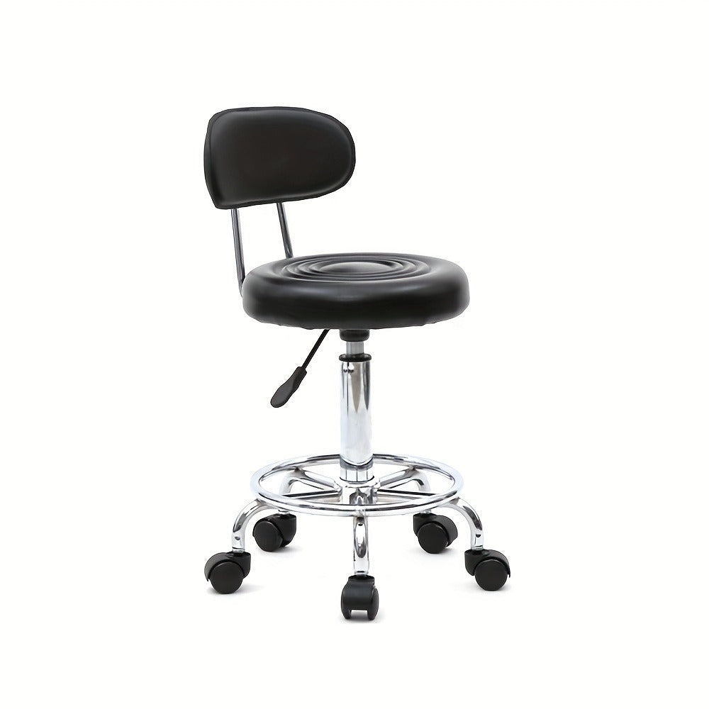 Cushioned Salon Stool with Backrest & Adjustable Height 18.9"-22.8" – Round 360° Swivel Chair for Hair Salon Spa Barbershop O
