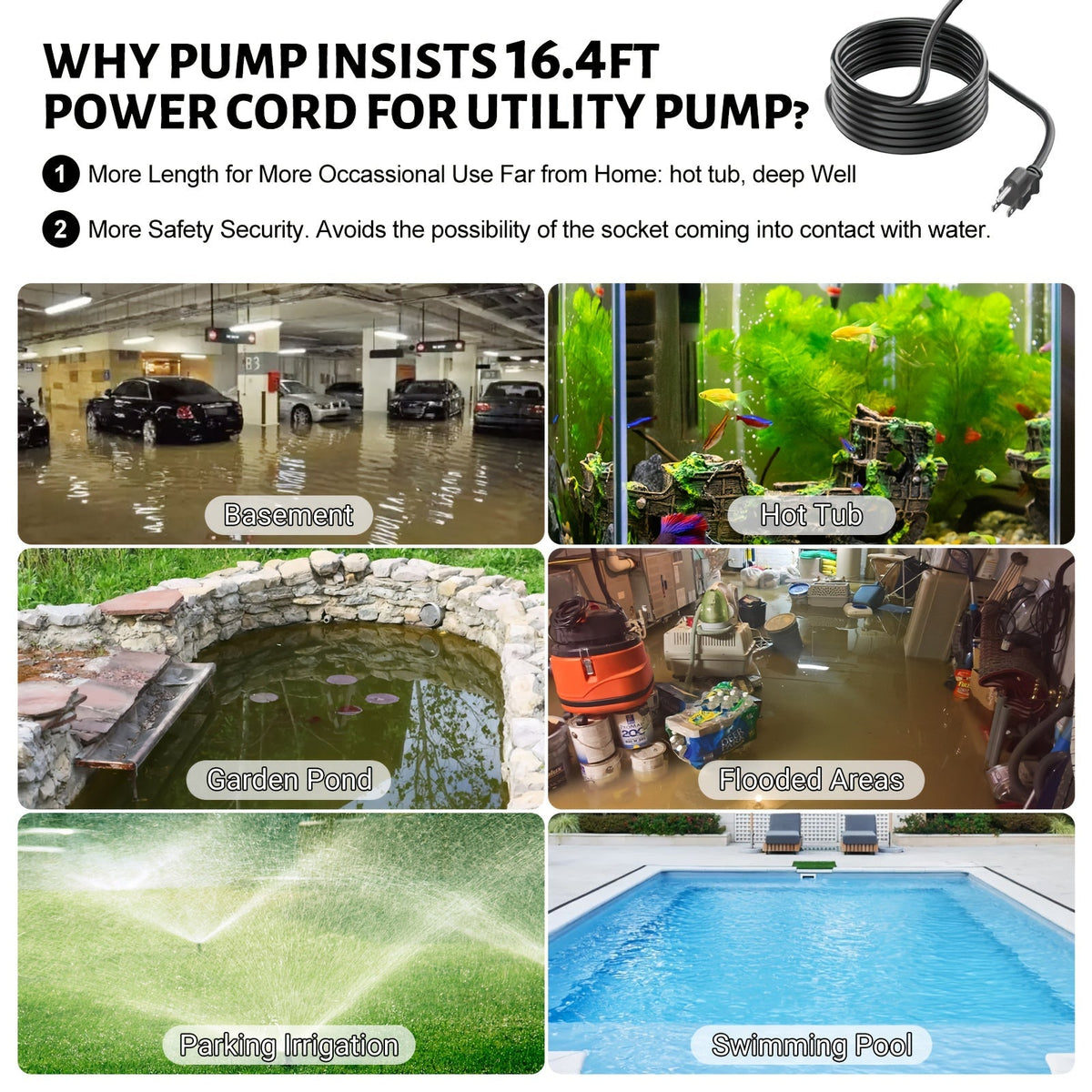 Submersible Sump Pump 1HP 4600GPH Portable Utility Water Pump for Pool Basement Flood Hot Tub — image 6