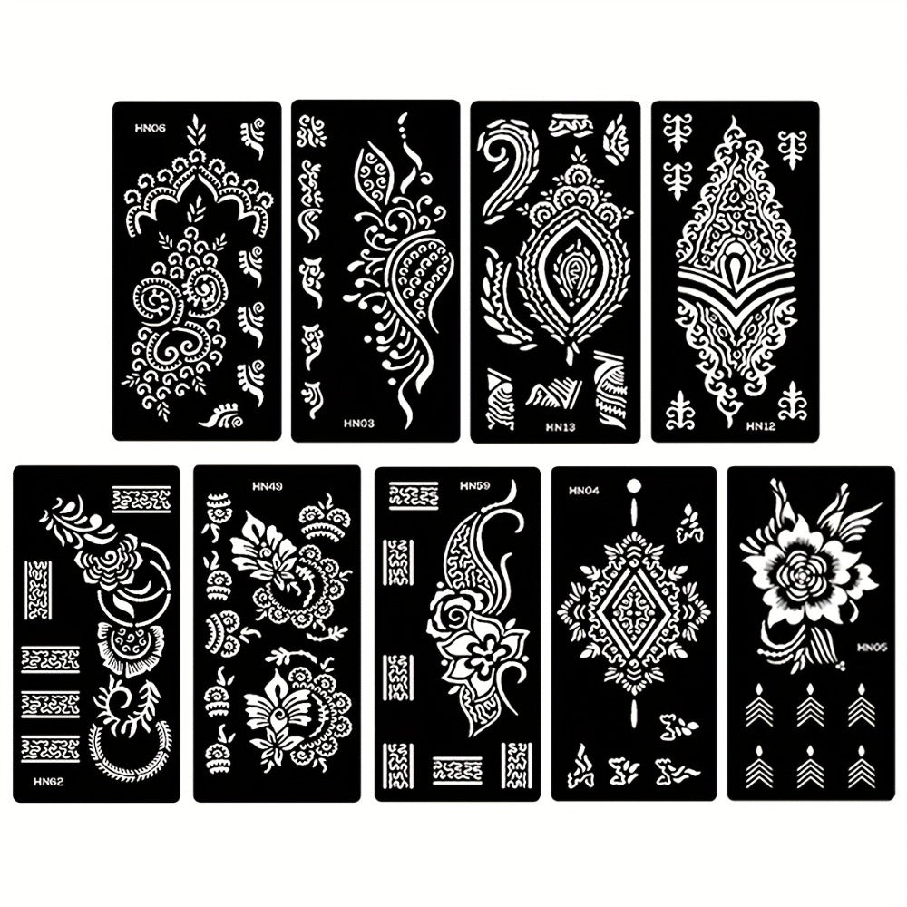 Nine-Sheet Reusable Tattoo Stencil Set with Long Floral and Henna-Style Pattern Cards in HN1 or HN2 — image 3