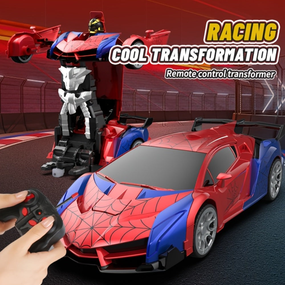 Remote Control Car, 1:18 Transforming Robot Model with Police or Spider Theme, One-Button Change, LEDs and 360° Drift — image