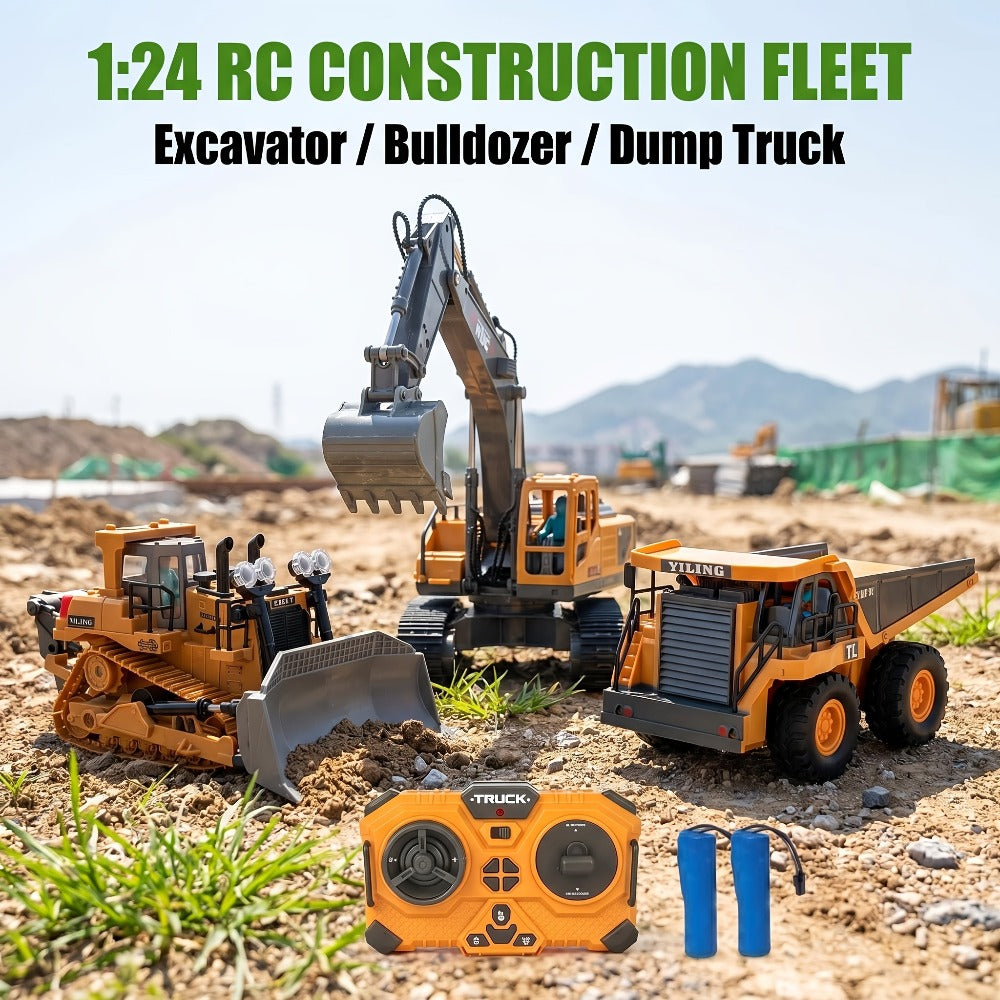 RC Bulldozer 1:24 Scale Alloy with 680° Rotation & Working Arm, 2.4GHz Remote Control Construction Vehicle for Kids — image 1