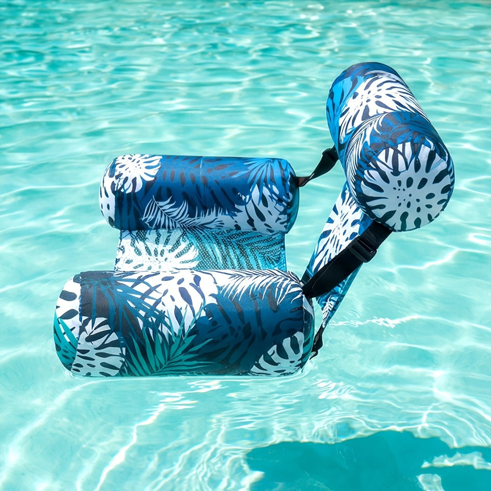 Leaf-Print Inflatable Pool Float Chair with Mesh Sling Seat in Blue, Blue-Green or Red-Cyan Checkout Options — image 11