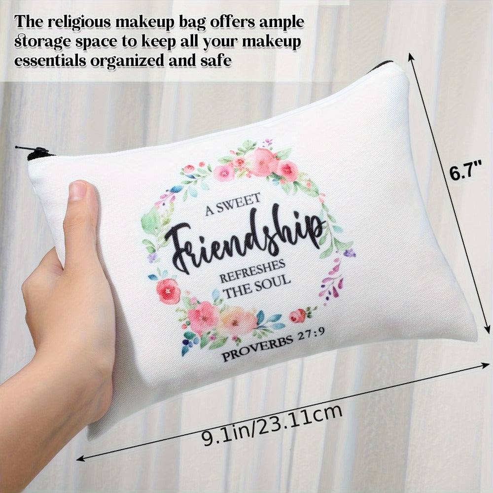 Twelve-Piece Faith-Themed Makeup Bag Set with Six Printed Designs, Mixed Colors and Black Zippers — image 4