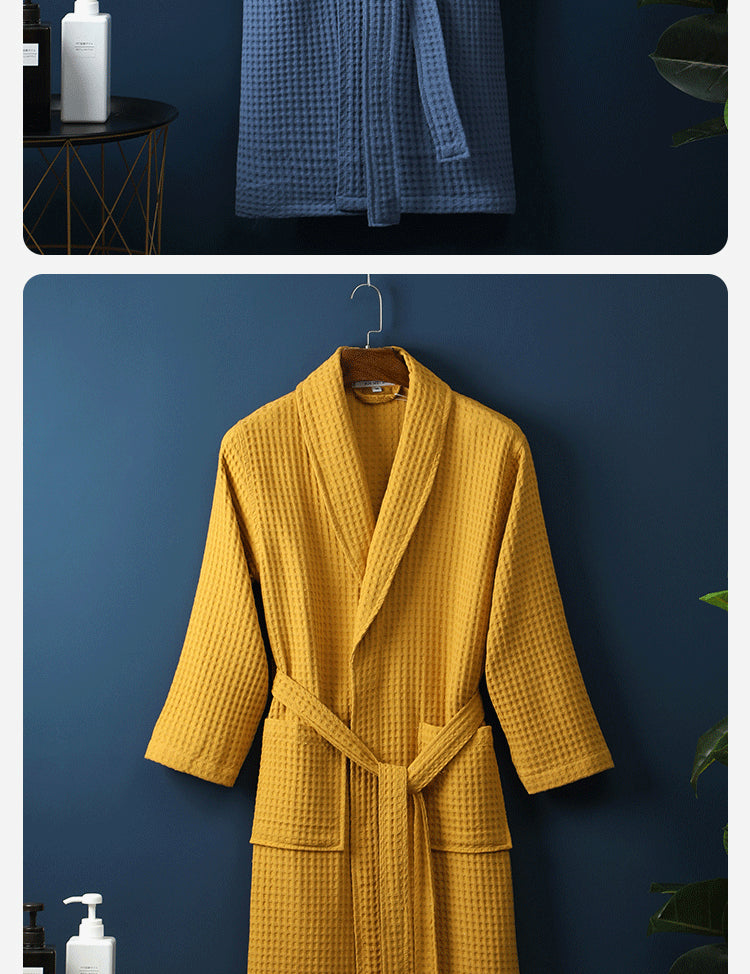 Pure Cotton Bathrobe Long Waffle All Cotton Nightgown