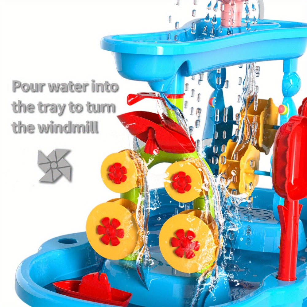 Sand and Water Table for Toddlers 3-Tier, Outdoor Sensory Play Set with Shovel Scoop & Strainer — image 9