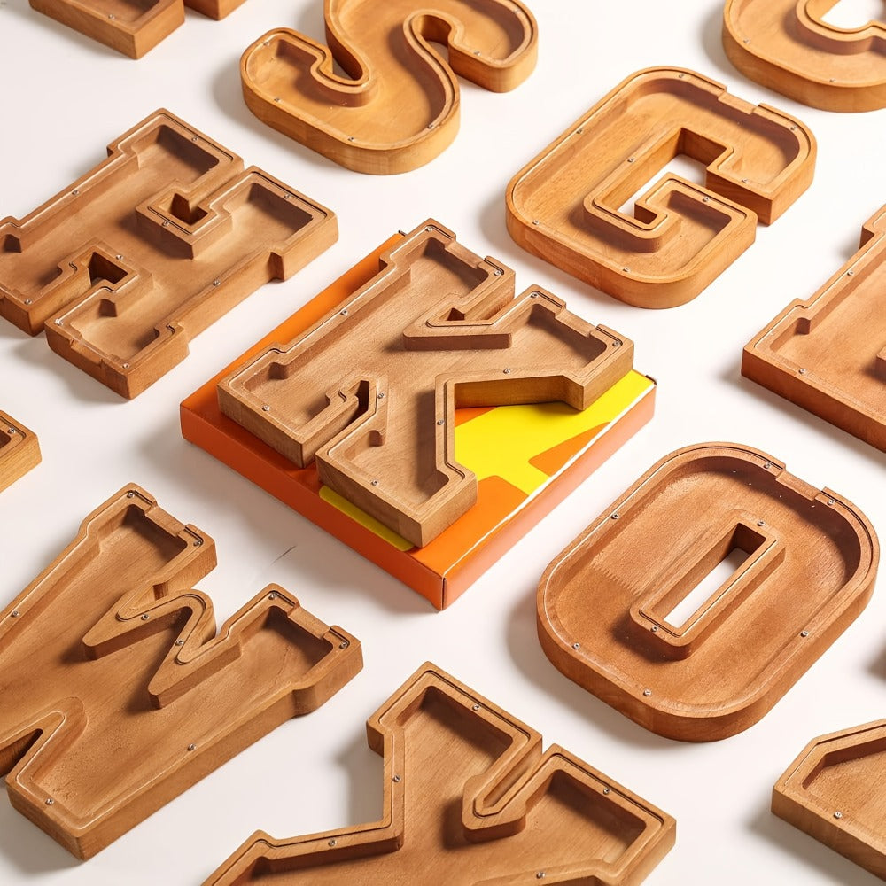 Alphabet Letter Piggy Bank A-Z Wooden Coin Bank Large Capacity Transparent – Personalized Savings Box for Kids | Back to Scho