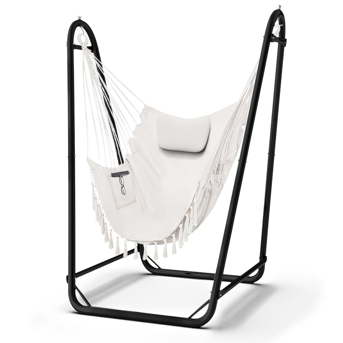 U-Shaped Hammock Chair Stand with Free Hanging Chair, Double Tube Steel Frame, Powder Coat, Side Pocket Included — image 5
