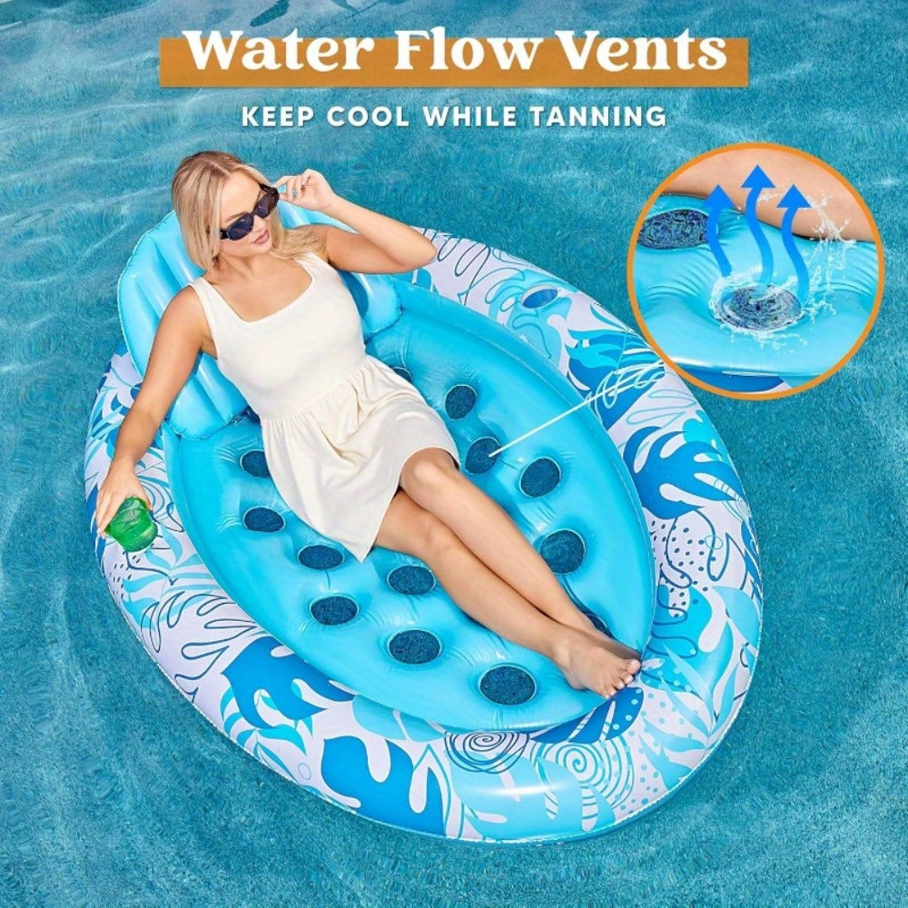 70 x 50-Inch Inflatable Pool Float Lounger with Oval Blue Body, Removable Backrest and Two Cup Holders — image 6