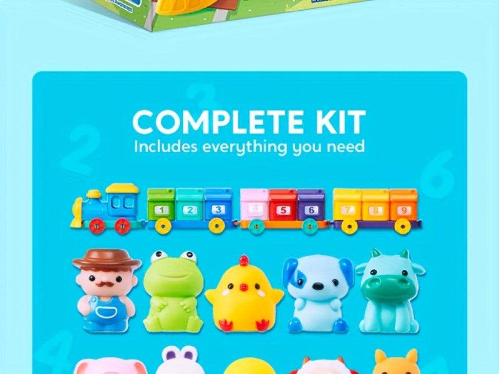 Farm Number Train Learning Toy for Toddlers with 9 Farm Animals & Farmer with the Listed Color, Size or Set Options for Every