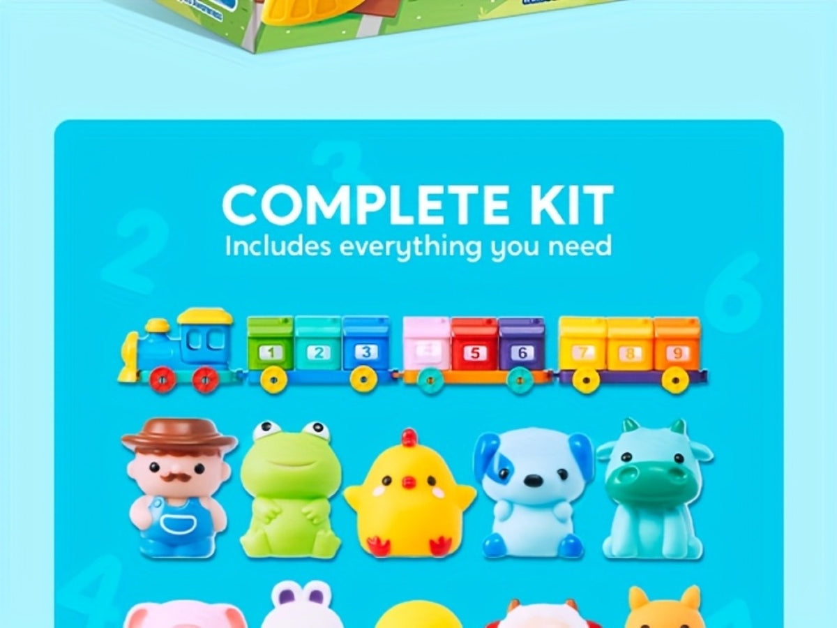Farm Number Train Learning Toy for Toddlers with 9 Farm Animals & Farmer with the Listed Color, Size or Set Options for Every