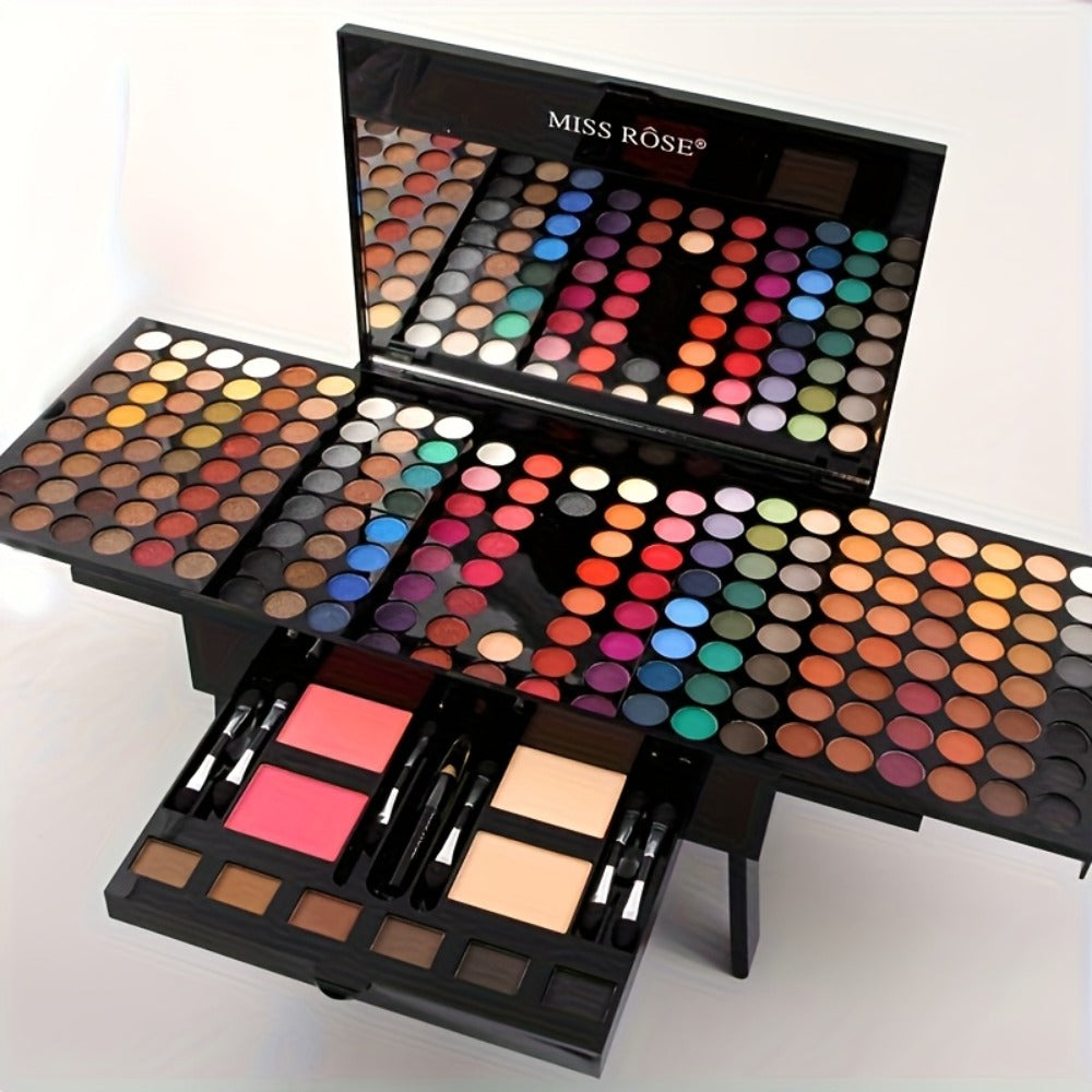 Makeup Kit 190-Color Fold-Out Face and Eye Palette with Center Mirror, 144 Eyeshadow Shades and Eight Brushes — image 8