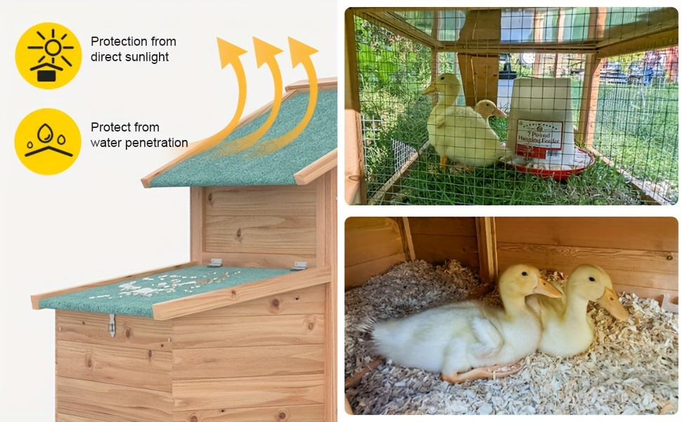 Wooden Rabbit Hutch Outdoor Chicken Coop with Run Nesting Box Ramp Sliding Tray Asphalt Roof Fir Wood for Garden, Patio and Y