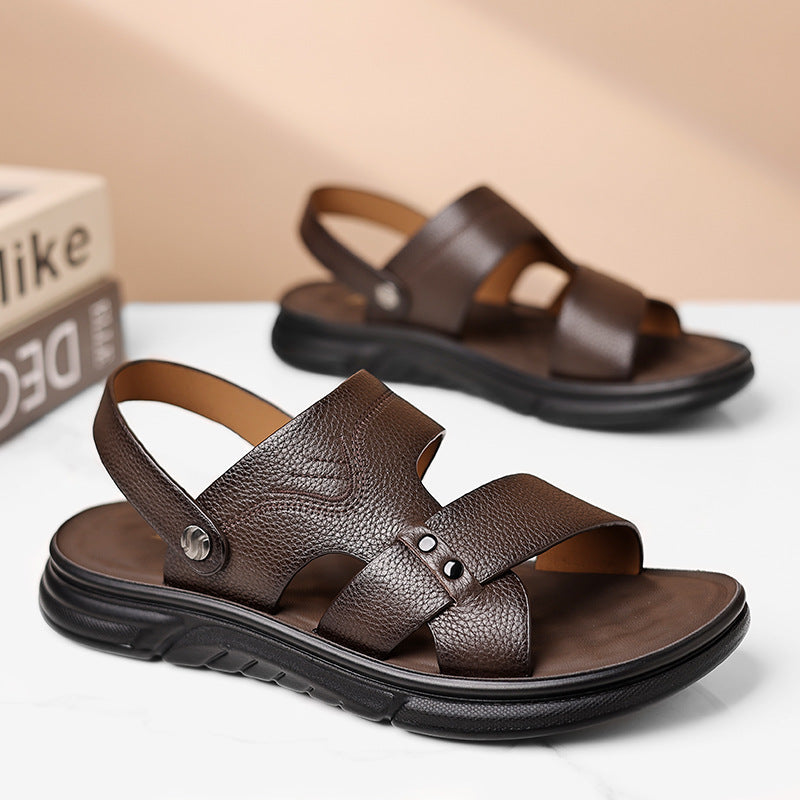 Men's Breathable Genuine Leather Beach Shoes Casual Soft Bottom Middle-aged And Elderly