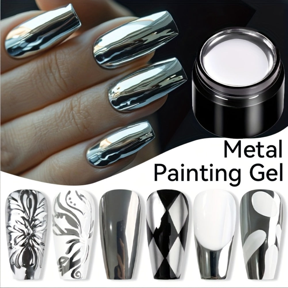 Metallic Silver Nail Art Painting Gel in 7ml LILYCUTE Jar with Fine Detail Brush for Lines and Floral Patterns — image 14