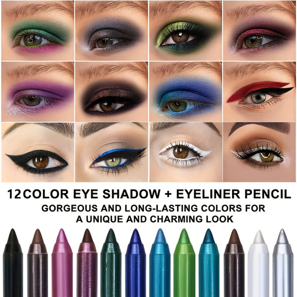Waterproof Eyeliner Pencil Set 12 Colors with Sharpener Long Lasting Multicolor Eye Liner Kit for Daily Wear Stage Cosplay Fe