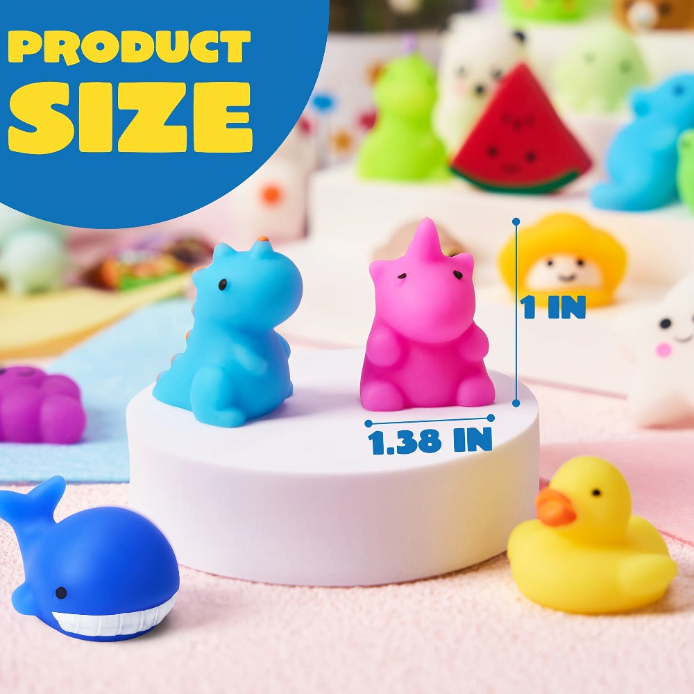 25-Piece Mini Mochi-Style Squishy Toy Set with Assorted Animal and Fruit Shapes from 1 to 1.38 Inches — image 2