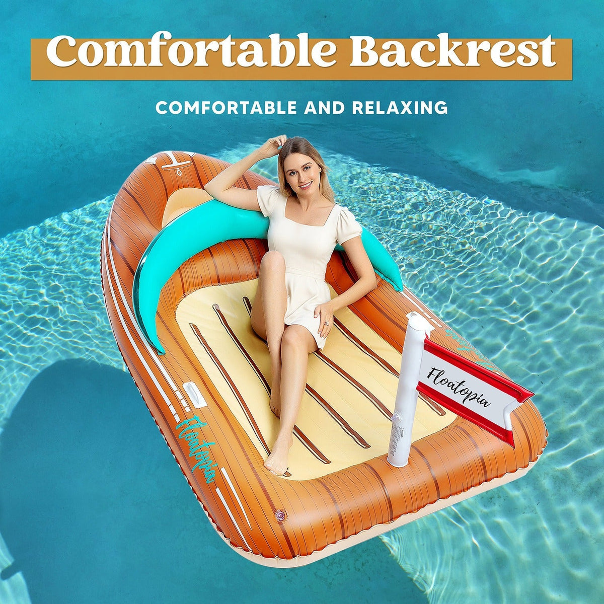 Pool Float Boat-Shaped Two-Person Raft, Over Eight Feet with Built-In Cooler, Two Handles and Tow Point — image 16