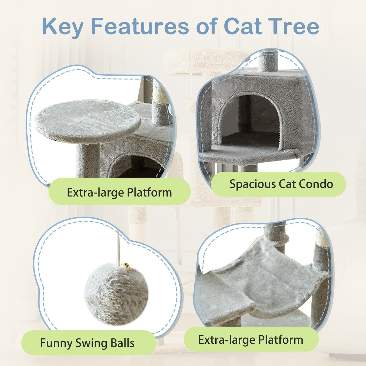 Multi-Level 44in Cat Tower with Enclosed Condo, Hammock, Round Platforms and Sisal-Wrapped Posts — image 16