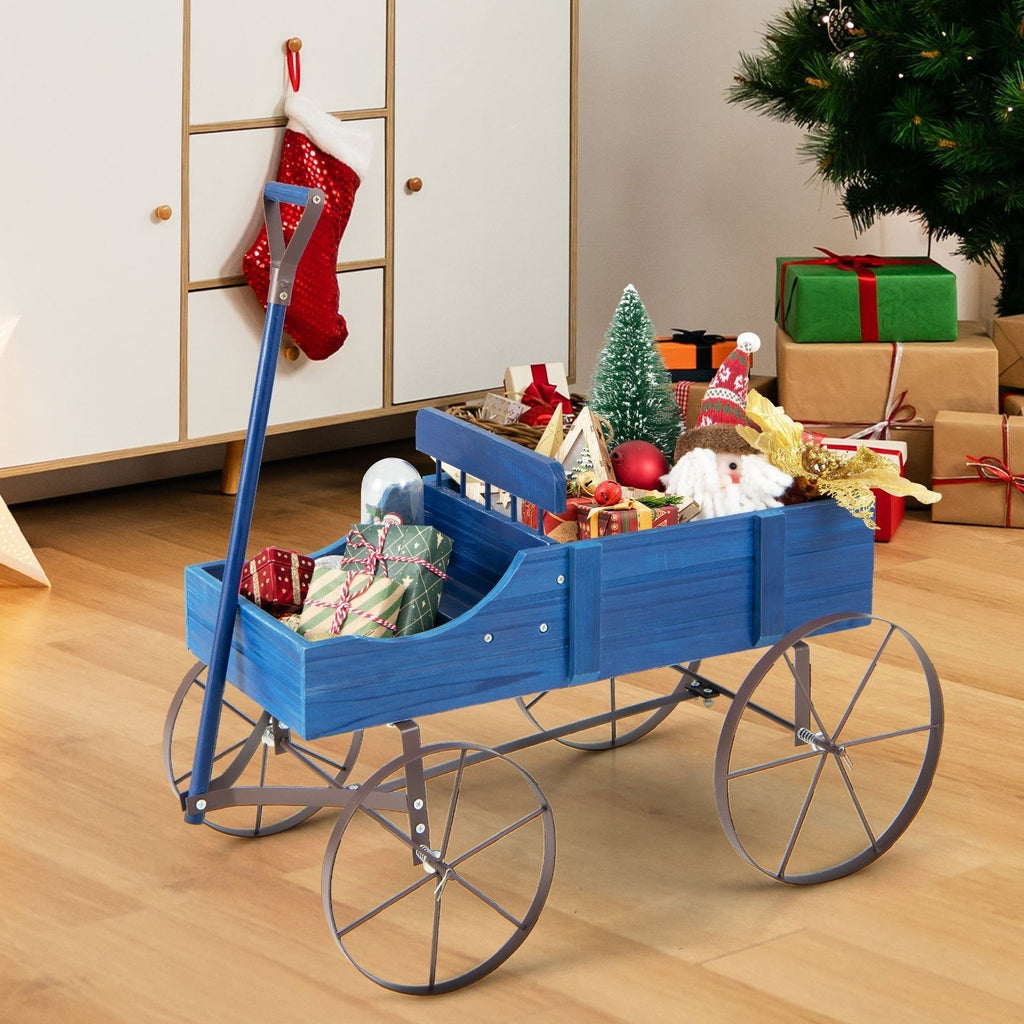 Wooden Flower Stand with 4 Wheels, Rolling Plant Trolley for Garden, Balcony & Terrace, for Garden, Patio and Yard Use — imag