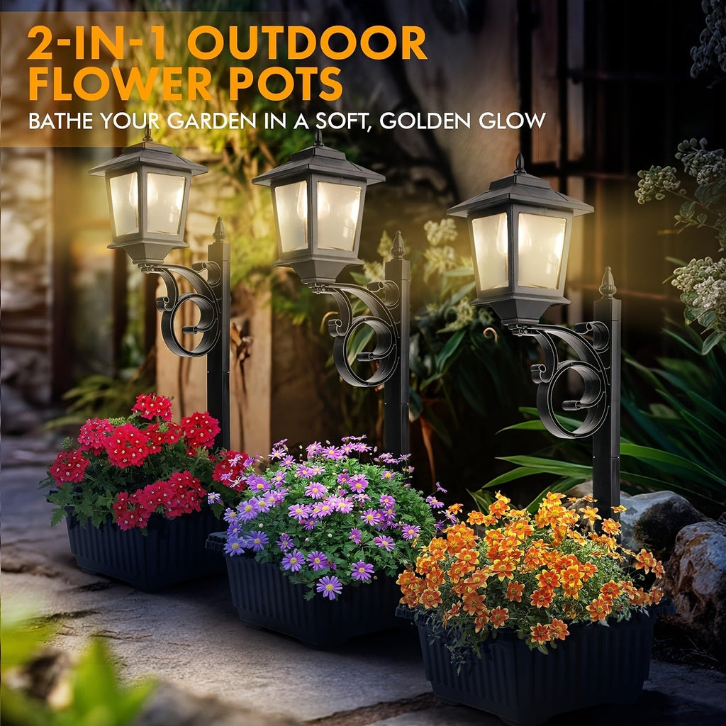Solar Garden Light HOODINK Black Flower-Pot Lamp Post with Solar Panel, IP44 Label and 1- or 2-Pack Options — image 15