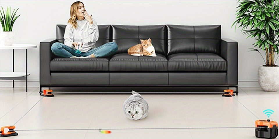 Cat Toy Remote-Control Lure Machine with Track Clips, Mouse Squeak, Feather Lures and Three Colors — image 11
