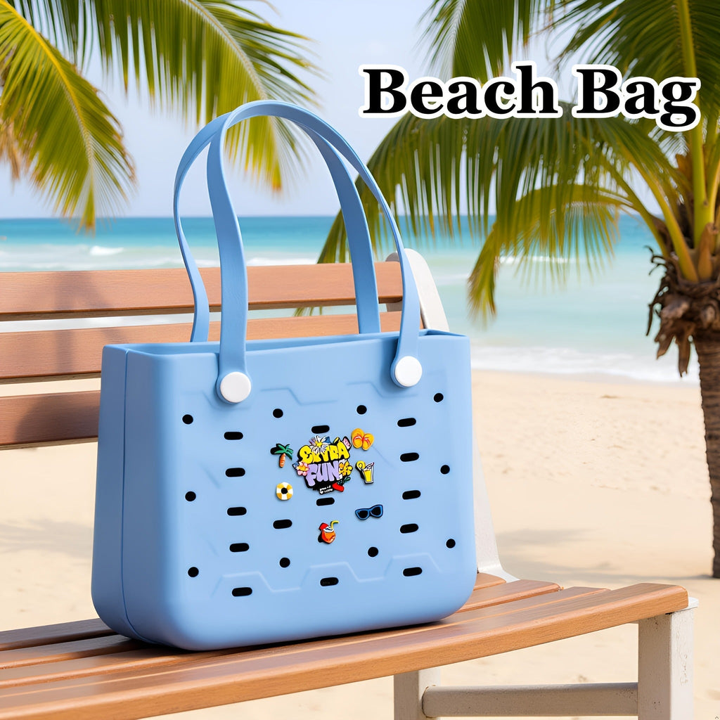 EVA Beach Bag for Women with Drainage Holes Waterproof Tote Bag Summer Outdoor Camping Shopping Travel Bag with Cute Decorati