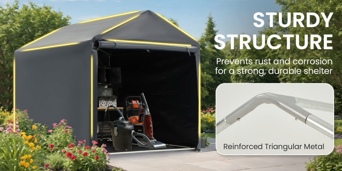 Portable PE-Tarpaulin Outdoor Storage Shelter with Steel Frame in 5 x 7.2 Ft or 6.3 x 8 Ft Sizes — image 15