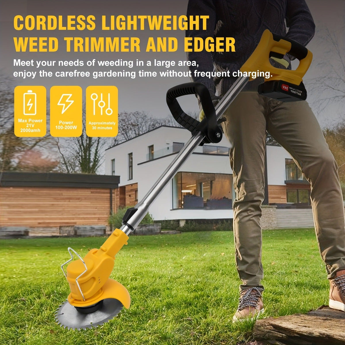 Cordless Weed Trimmer & Edger, 21V 3-in-1 Brush Cutter with 2 Batteries, Adjustable Head for Lawn — image 13