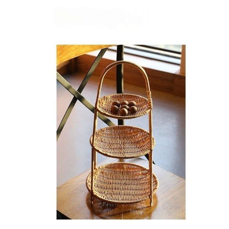 Round Tiered Serving Tray with Woven-Look Frame in Single- or Two-Layer Light Coffee Configurations — image 17
