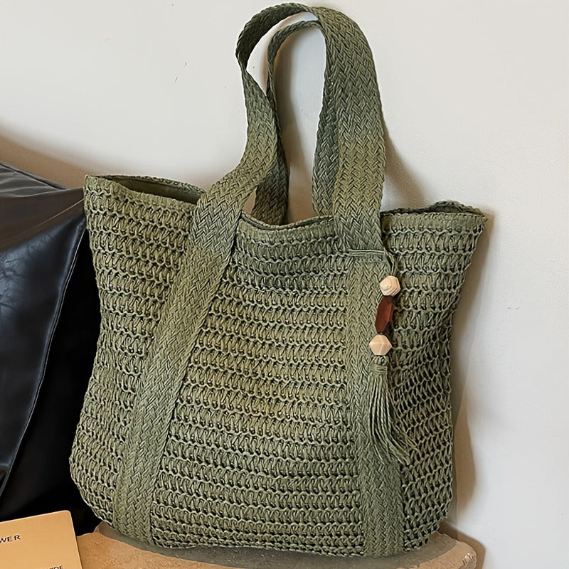 Woven Tote Bag with Tassel and Large Beach Storage for Women — image 18