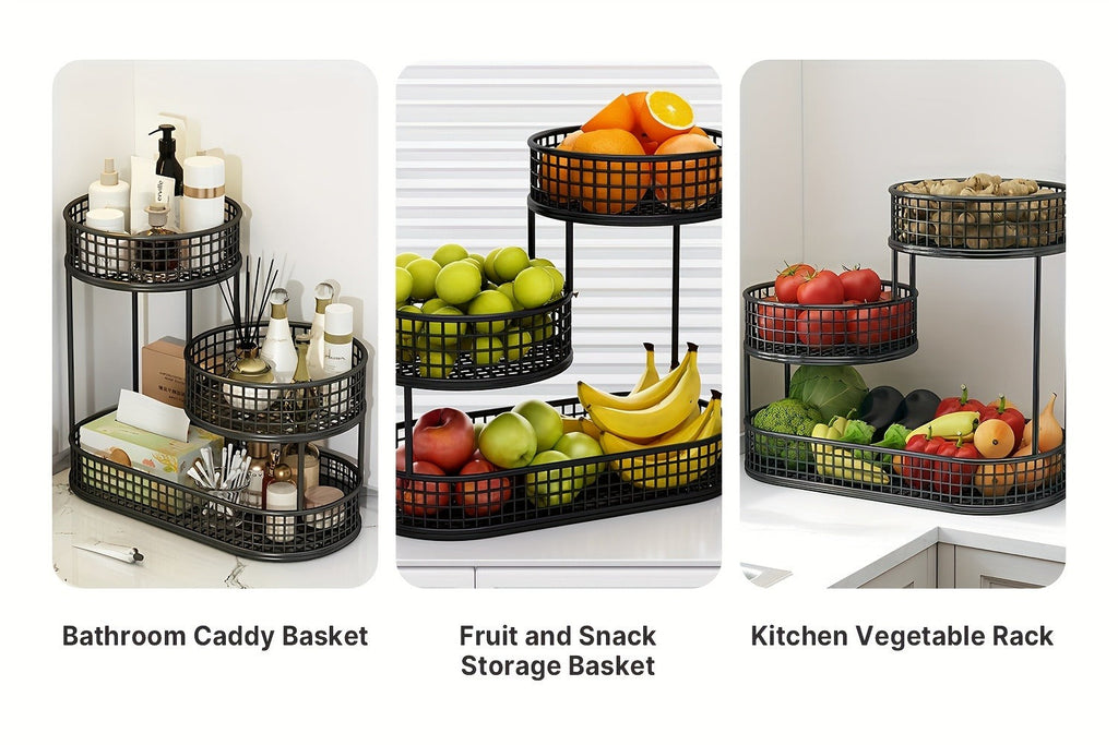 Three-Tier Black Wire Fruit Basket with Staggered Round Bowls and Rectangular Countertop Base — image 16