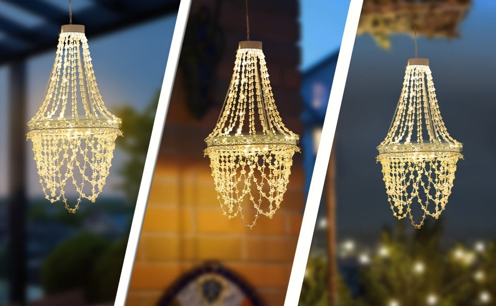 Solar Outdoor Lights 54-LED Hanging Crystal Chandelier in 6-Tier, Oval or Round Style for Gazebo Decor — image 15