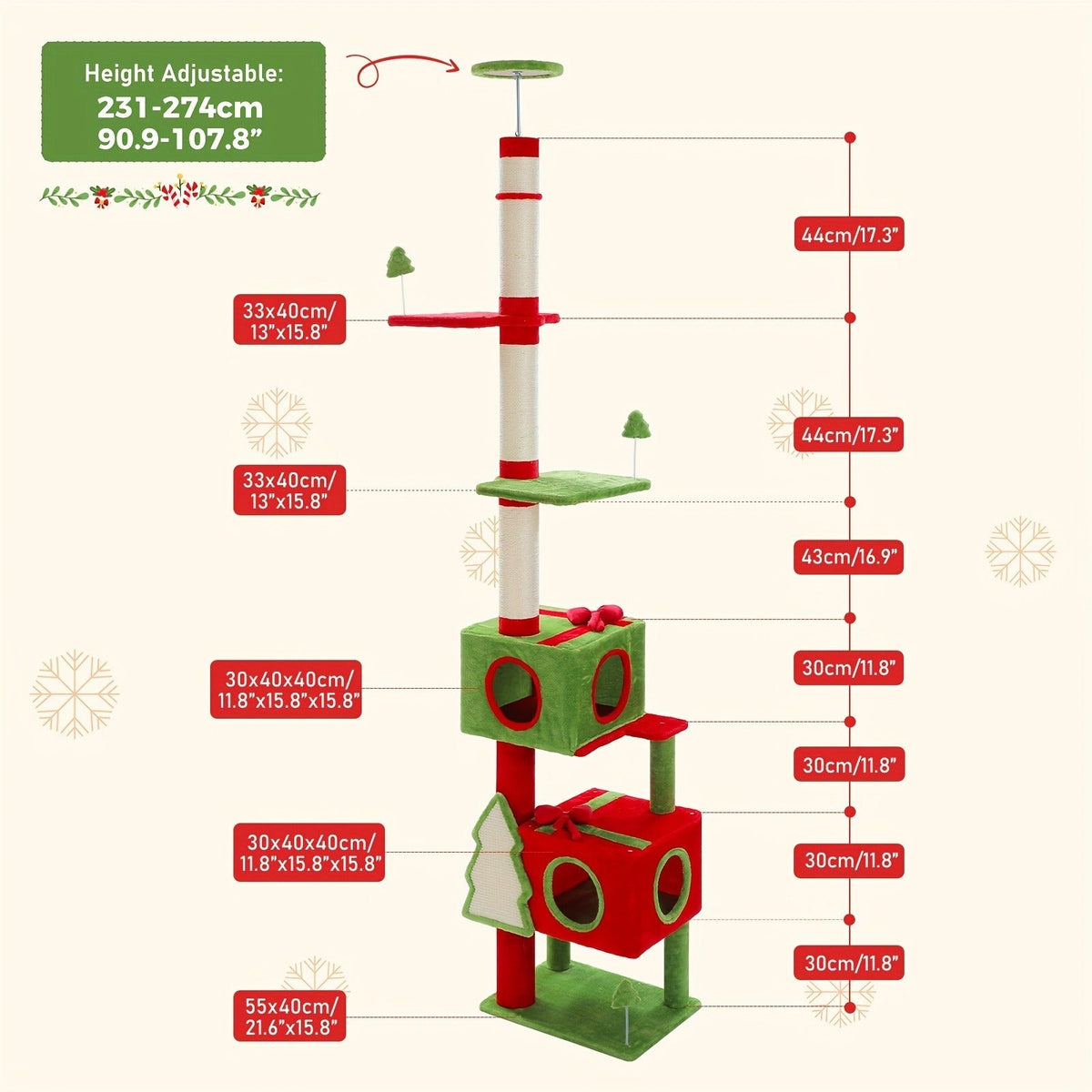 90-107.9-Inch Floor-to-Ceiling Cat Tree with Four Platforms, Tension Post and Five Style Options — image 24