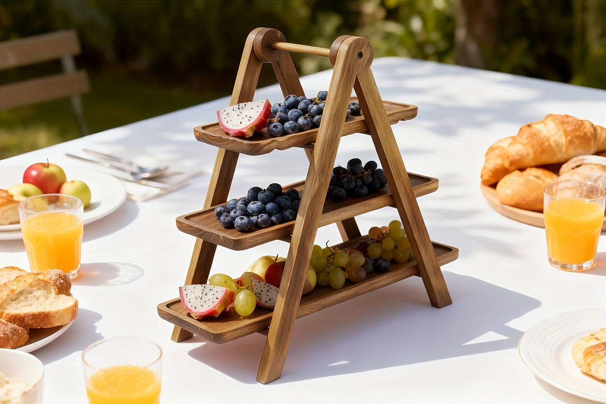 Cake Stand 3 Tier Wooden Serving Tray Farmhouse Dessert Display Cupcake Tower Bread Basket Collapsible Tiered Platter for Wed