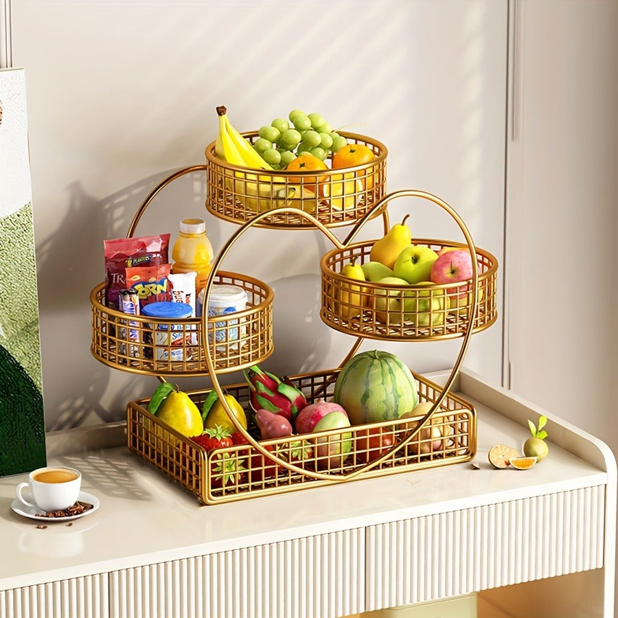 Three-Tier Gold-Tone Wire Fruit Basket with Three Round Bowls and Rectangular Countertop Base — image 16